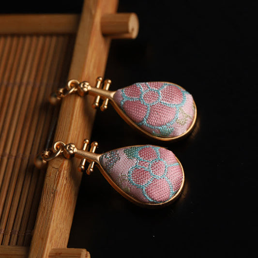 Buddha Stones Song Brocade Pattern Pipa-shaped Harmony Handcrafted Teardrop Earrings