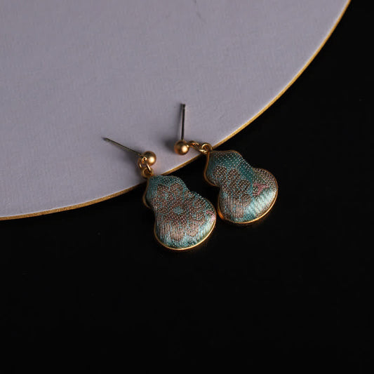 Buddha Stones Song Brocade Gourd Shaped Blessing Handcrafted Drop Earrings
