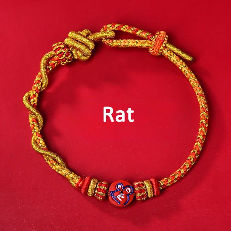 Buddha Stones Cinnabar Chinese Zodiac Blessing Hand-woven Red String Bracelet