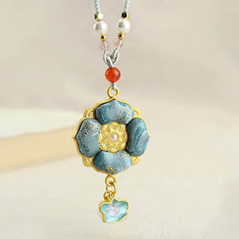 Buddha Stones Song Brocade Four-leaf Clover Luck Necklace