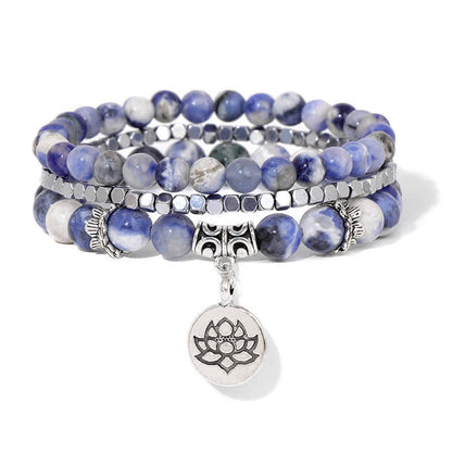 Buddha Stones 3pcs Zebra Jasper Lotus Enlightenment Beaded Bracelet