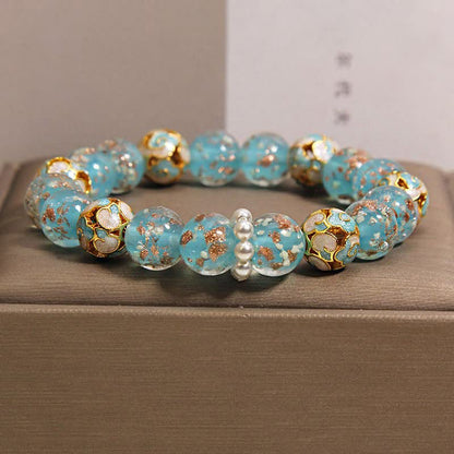 Buddha Stones Liuli Glass Bead Gold Leaf Cloisonné Purity New Chinese Round Bracelet