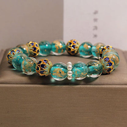Buddha Stones Liuli Glass Bead Gold Leaf Cloisonné Purity New Chinese Round Bracelet