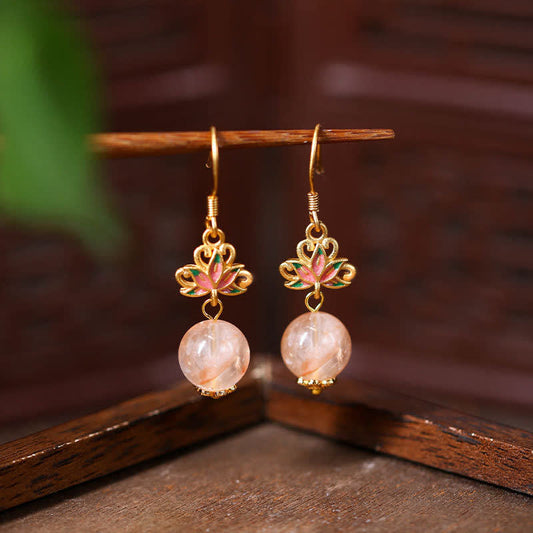 Buddha Stones Citrine Lotus Enlightenment Enamel Drop Earrings