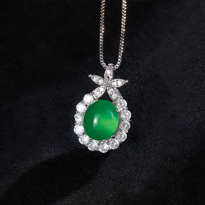 Buddha Stones Natural Green Chalcedony Pink Chalcedony Flower Courage Necklace
