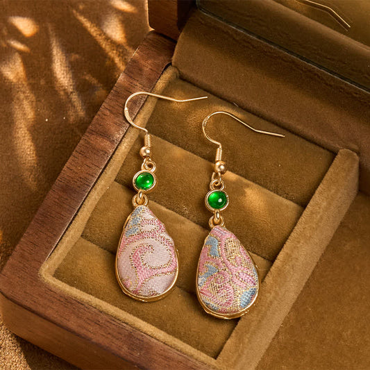 Buddha Stones Handcrafted Silk Art Colorful Patterns Harmony Teardrop Earrings