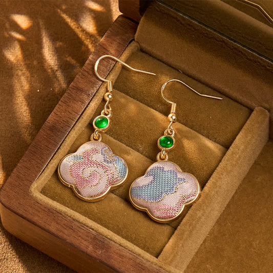Buddha Stones Handcrafted Silk Art Shaped Colorful Patterns Teardrop Earrings