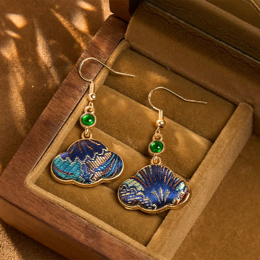 Buddha Stones Song Brocade Blue Shell-shaped Prosperity Green Bead Teardrop Earrings