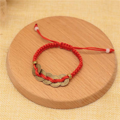 Copper Coin Red String Bracelet for Protection & Wealth