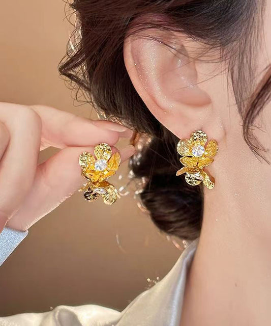 Fine Gold Copper Overgild Zircon Stud Earrings