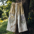 Women's Floral Lace Linen Comfort Casual Pants artswardrobe