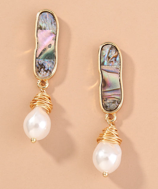 Sterling Silver Inlaid Jade Abalone Shell Drop Earrings