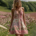 Women's Embroidered Quilted Floral Panel Mini Dress artswardrobe