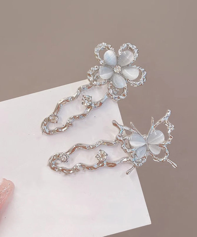 Silk Metal Zircon Hollow Out Butterfly Hairpin Two-piece Set