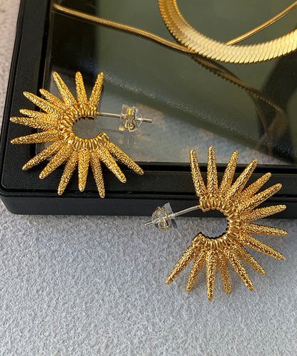 Gold Copper Overgild Sunflower Stud Earrings