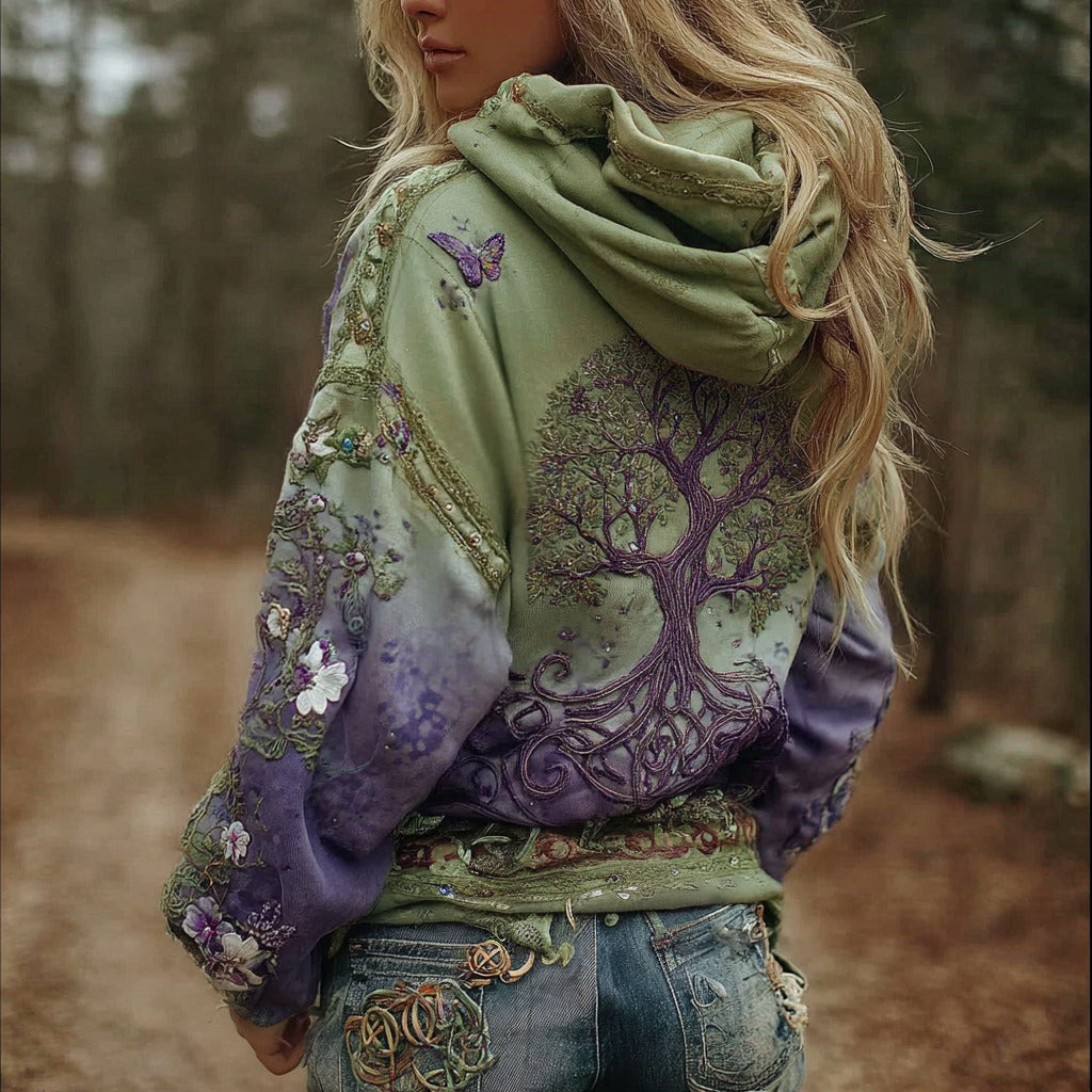 Comstylish Women's Vintage Viking Tree Of Life Art Gradient Comfort Hoodie