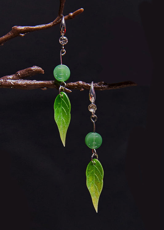 Zircon Green Leaf Acrylic Drop Earrings