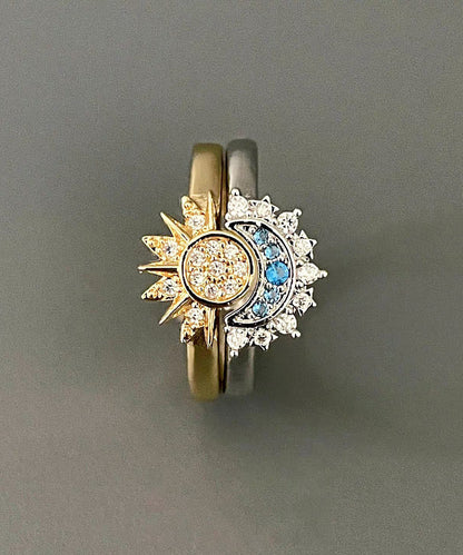 Sterling Silver Zircon the Sun and the Moon Shine Together Couple Rings