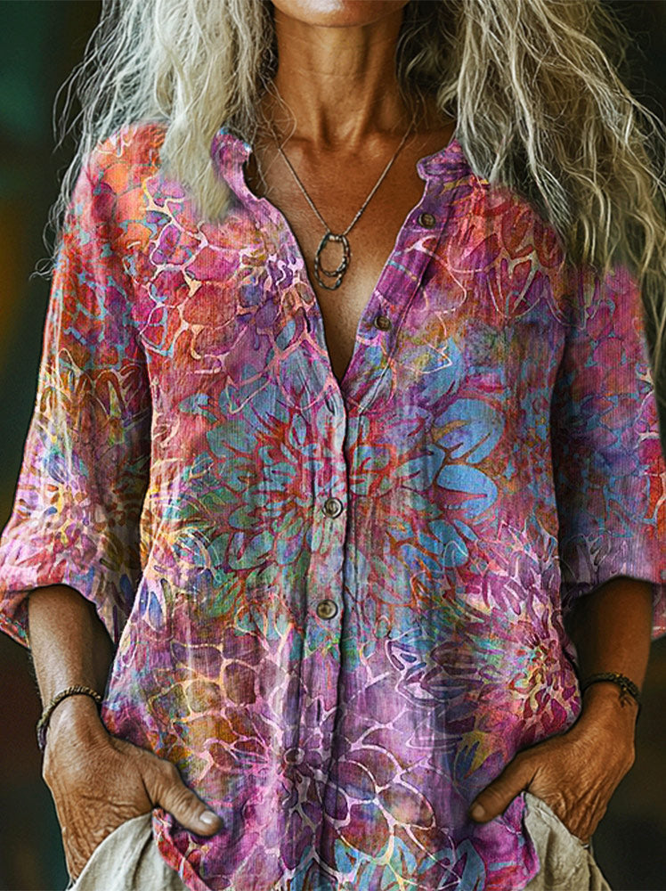 Women's Hippie Art Painting Print Long Sleeve Shirt