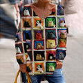Crochet Cat Art Print V-Neck Loose T-Shirt elevenforest