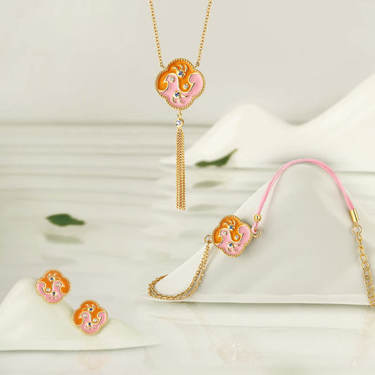 18k Gold Plated Copper Two Birds Zircon Jewelry Set