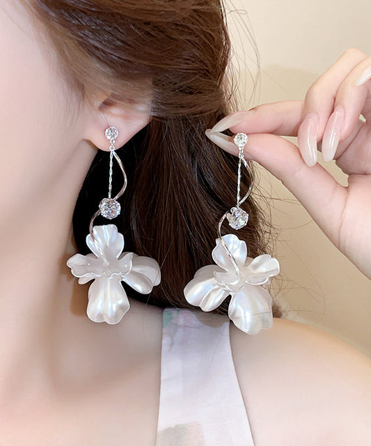 White Copper Alloy Resin Drop Earrings