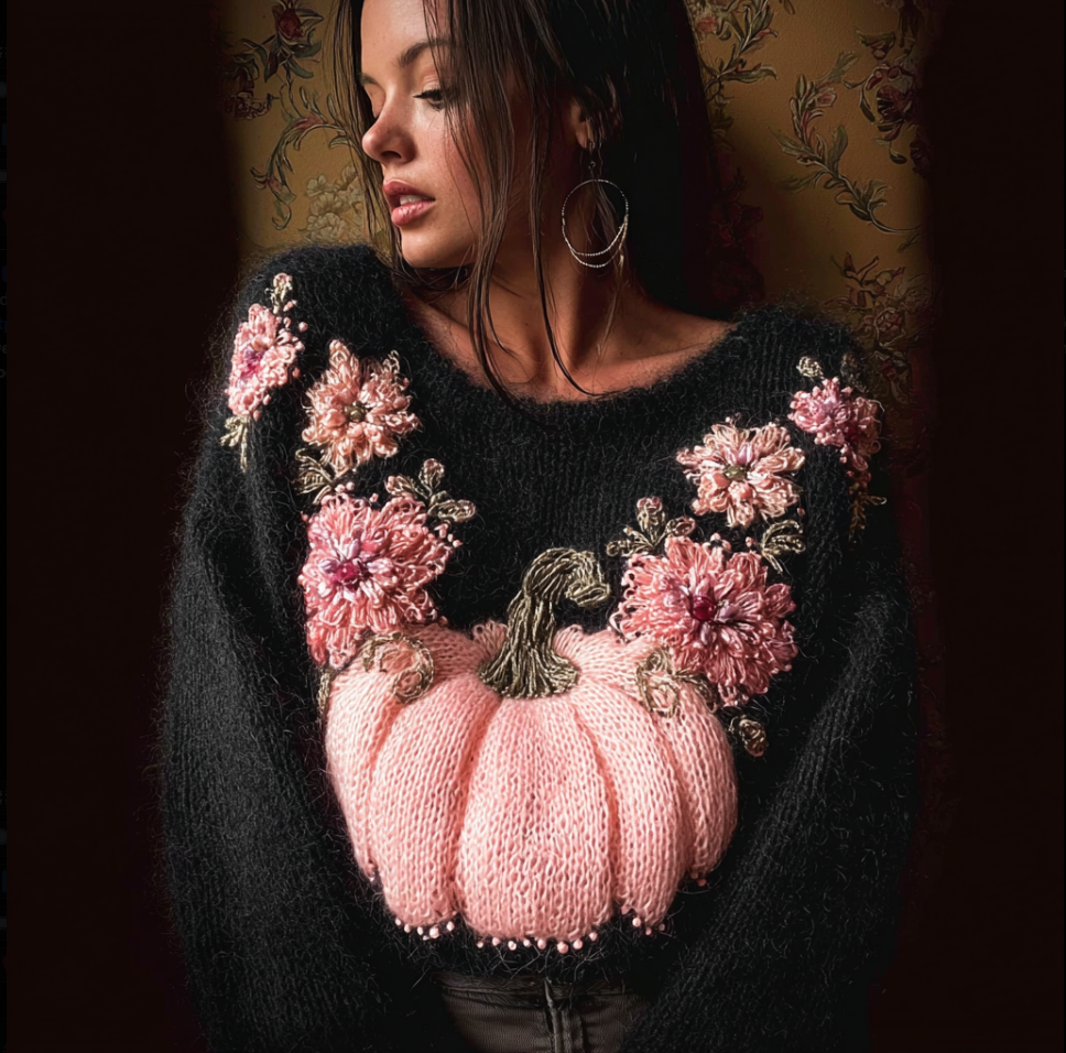 Women's Christmas Pumpkin Element Knitted Sweater