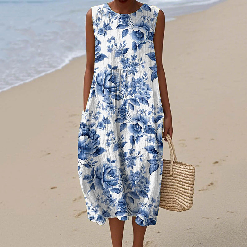 Women's Vintage Floral Art Print Midi Dress artswardrobe