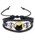 Black Cat Beaded Leather Woven Bracelet elevenforest