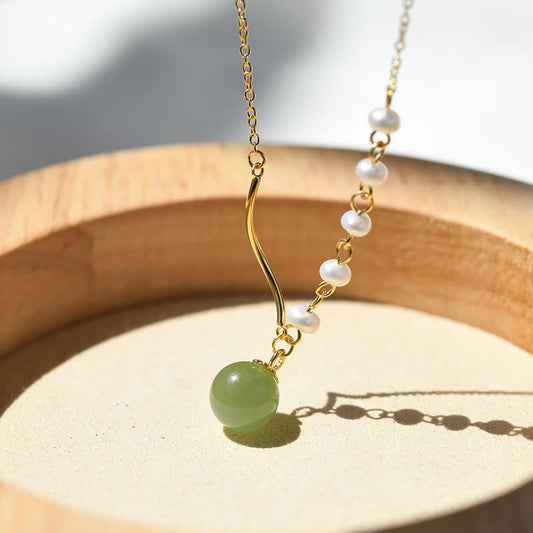 Buddha Stonesnatural Hetian Jade Pearl Luck Bead Necklace Pendant
