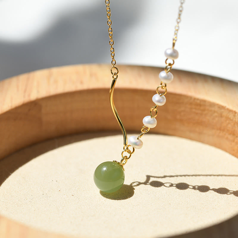 Buddha Stonesnatural Hetian Jade Pearl Luck Bead Necklace Pendant