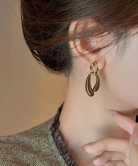 Coffee Copper Alloy Asymmetrical Drip Glaze Drop Earrings