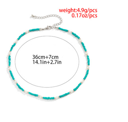 Simple Blue Fresh Style Bead Woven Necklace Versatile