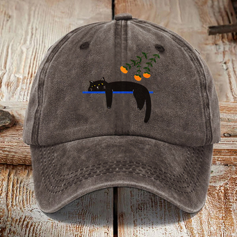 Abstract Creative Lazy Black Cat Washed Sun Hat elevenforest