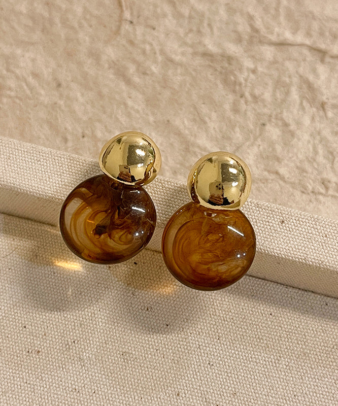 Coffee Copper Alloy Planchet Stud Earrings