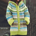 Retro Stripe Inspiration Icelandic Cozy Hooded Knitted Cardigan elevenforest