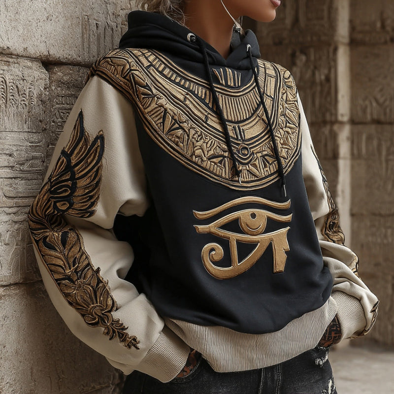 Comstylish Women's Vintage Egyptian Eye Of Horus Symbol Cozy Hoodie