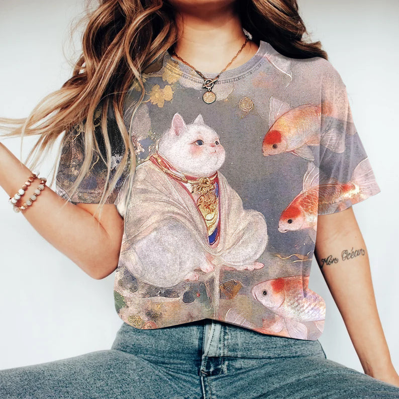 Cute Cats In Kimonos And Carp T-shirts elevenforest