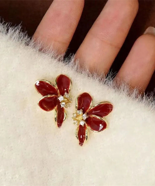 Stylish Mulberry Sterling Silver Overgild Asymmetrical Zircon Stud Earrings