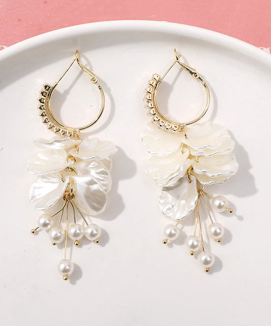 White Alloy Overgild Zircon Pearl Tassel Drop Earrings