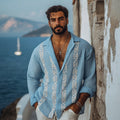 Men's Retro Greek Key Inspired Linen Blend Comfy Blouse artswardrobe