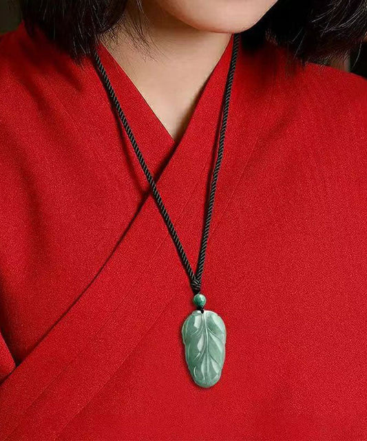 Cyan Jade Leaves Pendant Necklace