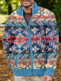 Men's Vintage Knitted Pattern Cozy Full Zip Cardigan artswardrobe