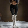 Comstylish Retro Cat Black And White Patchwork Design Women's Knitted Tight-fitting Leggings