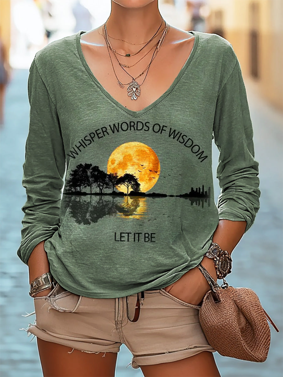 Whisper Words Funny Apparel Of Wisdom Guitars Print V-neck Long Sleeve