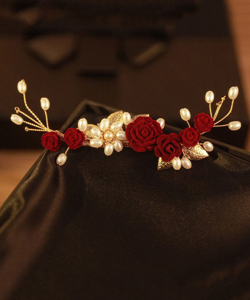 Mulberry Alloy Pearl Rose Hairpin