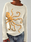 Women's Cute Octopus Embroidery Pattern Cozy Knit Sweater artswardrobe