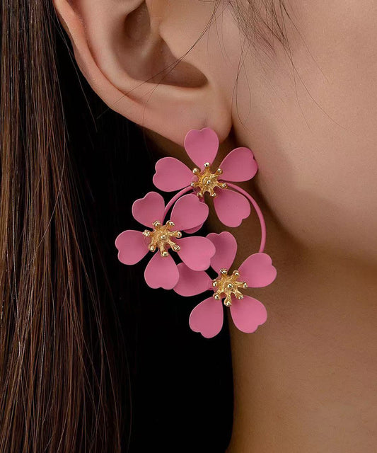 European and American Pink Flower Metal Earrings