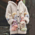 Lovely Fuzzy Colorful Cats Cozy Hooded Cardigan elevenforest
