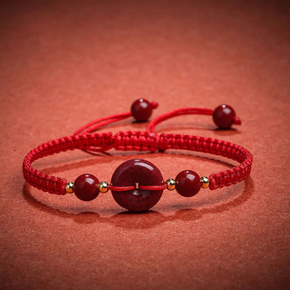 Buddha Stones Natural Cinnabar Peace Buckle Blessing String Bracelet